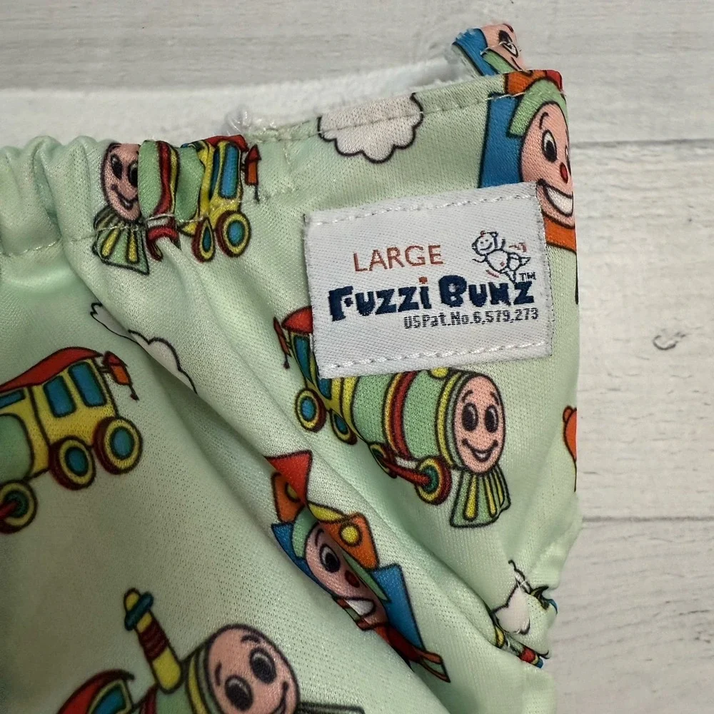 Fuzzibunz toy train print cloth diaper cover and liner‎ size large
